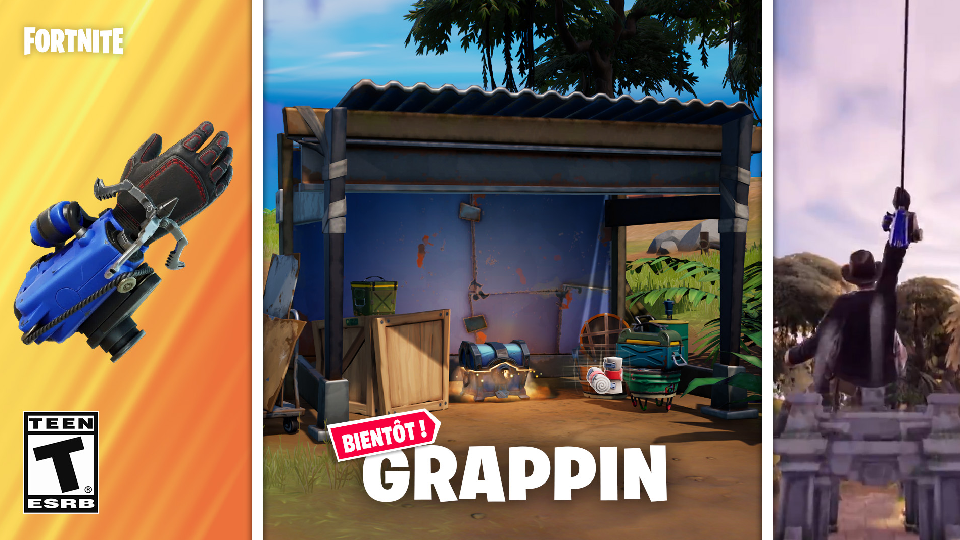 Verwenden Sie den Grapple-Handschuh, um eine Seilrutsche in der Luft zu fangen in Fortnite, Aufträge Woche 6 Staffel 3 Kapitel 3